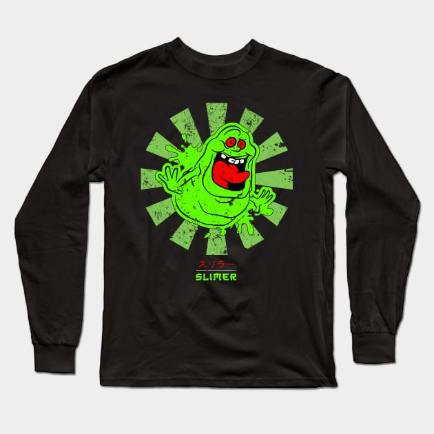 Slimer Retro Japanese Ghostbusters Long Sleeve T-Shirt by Nova5